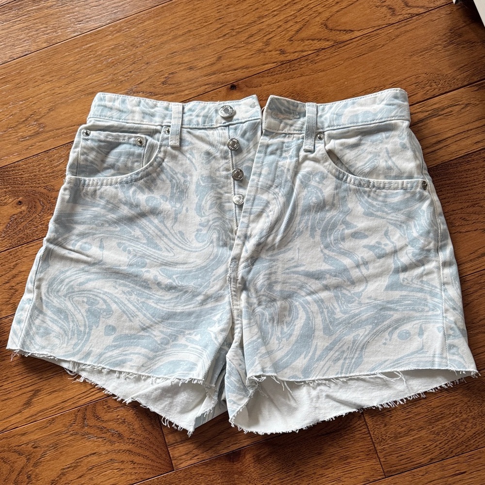 Zara Light Blue Marble-Print Denim Shorts size 4